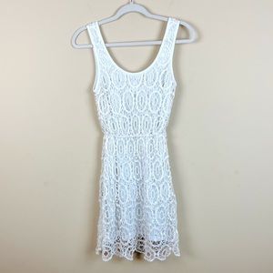 Lauren Conrad White Open Weave Embroidered Dress